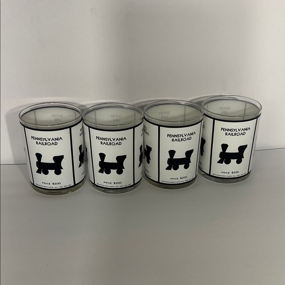Monopoly Other - Monopoly Drinking Glasses Set of four- Train-Railroad-Game Night